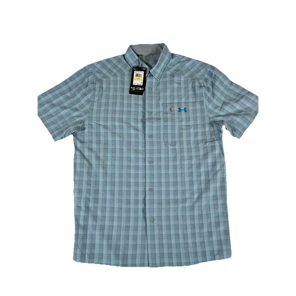 Under Armour Drift Tide 2.0 Blue Plaid Shirt Men's Med UPF 30 Sun Protection NWT